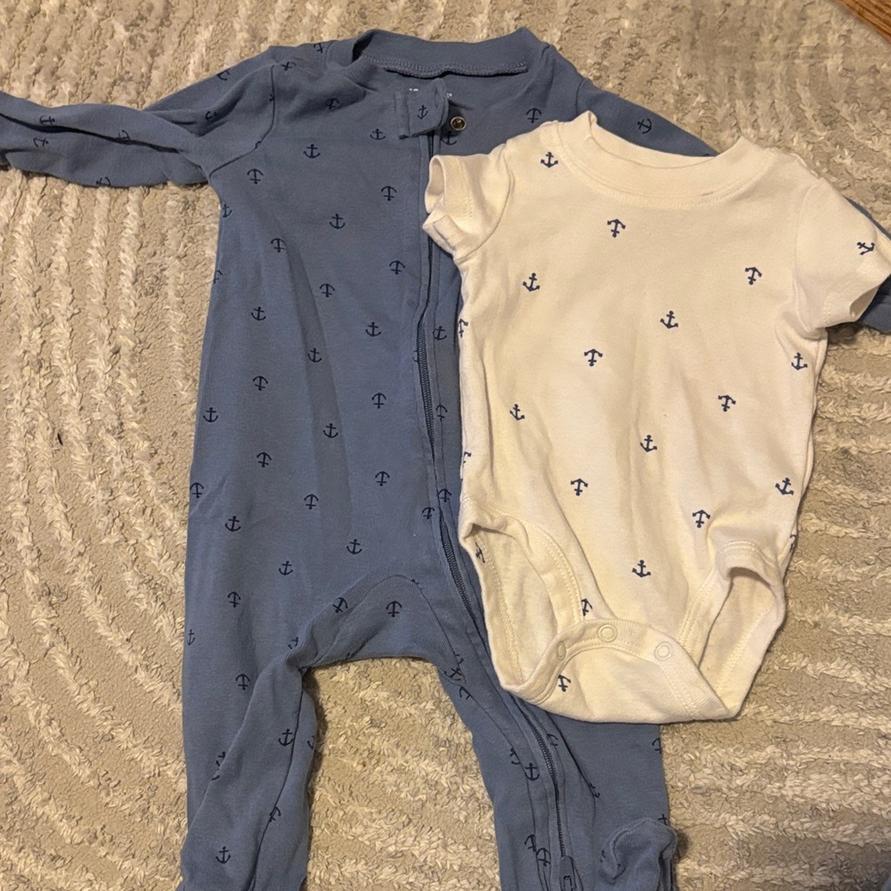 Carter’s Nautical Anchor Print Kids One-Piece Set - Blue & White